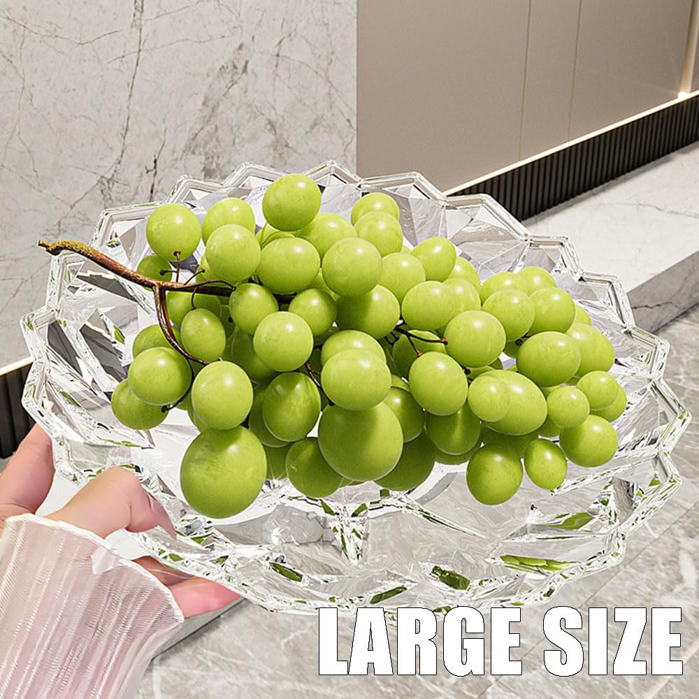 Countertop Crystal Fruit Bowl,Clear Plastic Serving Snack Salad Bowl,Flower Shape Decorative Bowl for Ice Cream Candy Nut Fruits