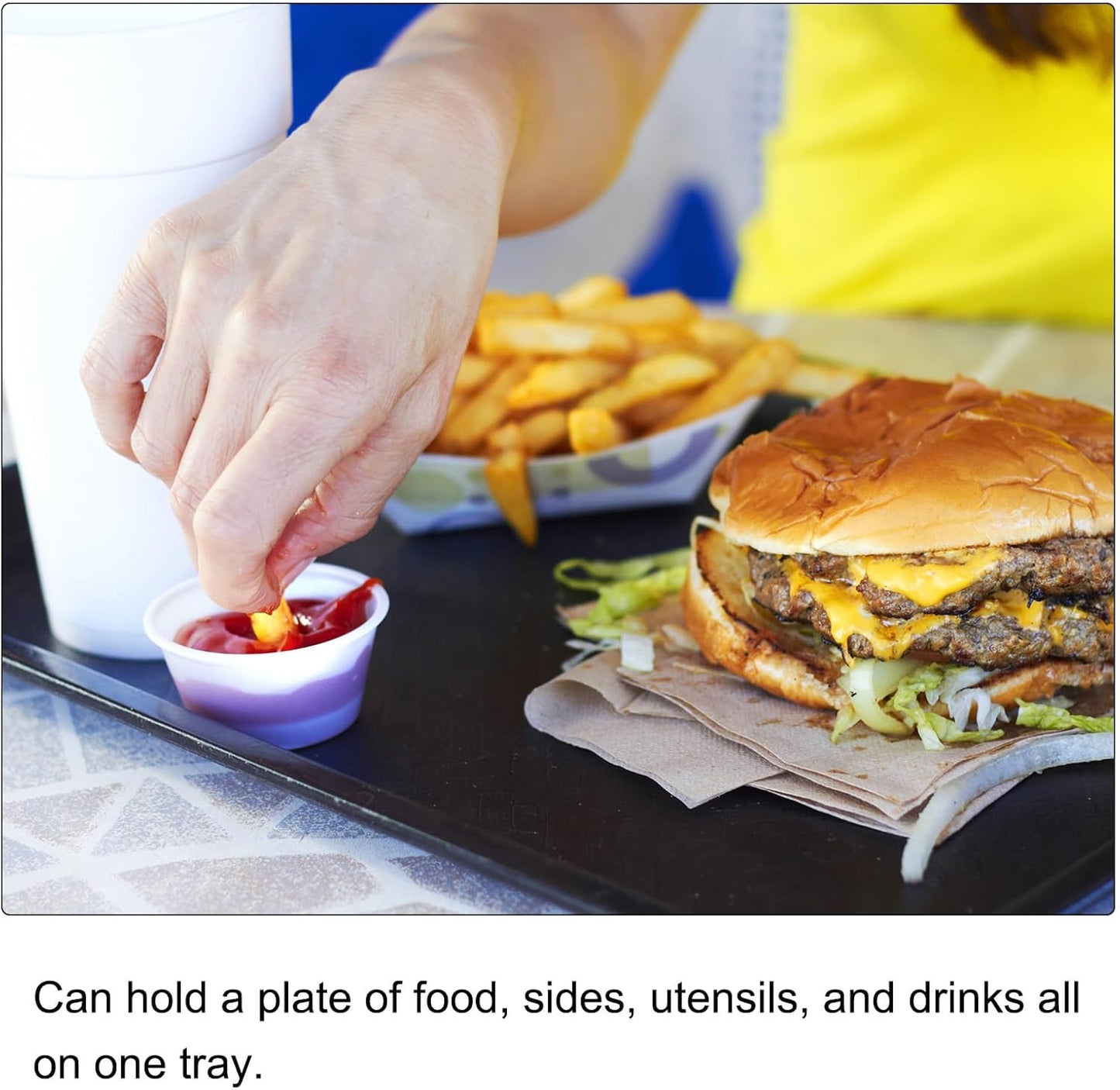 PATIKIL 12x9 Fast Food Tray, 2 Pack PP Plastic Reusable Multi-Purpose Non-Slip Rectangle Serving Tray for Cafeteria Restaurant Home Kitchen, Blue