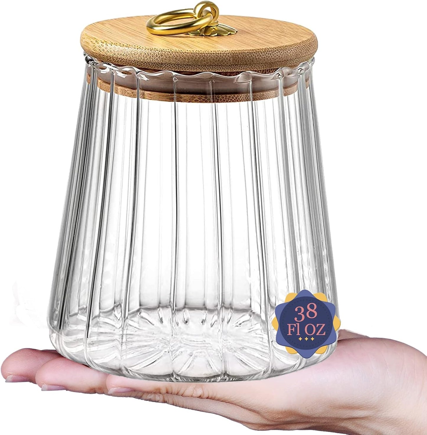 38 FL OZ Glass Jars with Bamboo Lids, Airtight Storage Containers for Coffee, Nuts, Cookies - Decorative Conical Canister, 1130ml