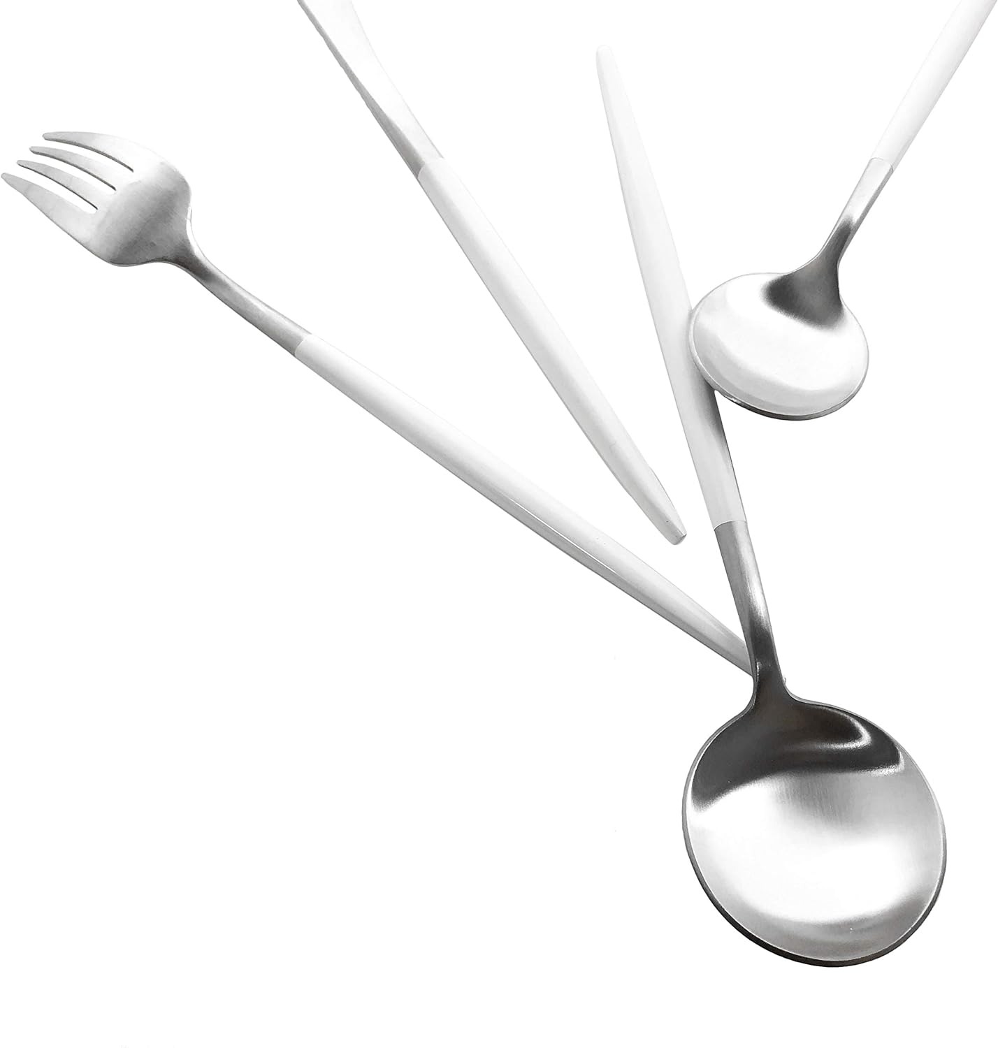 Matte Silverware Set, 20-Piece 18/10 Stainless Steel Satin Finish Flatware Set Service for 4, Kitchen Utensil Set, Tableware Cutlery Set for Home Restaurant (White Handle Silver, 20-Piece)