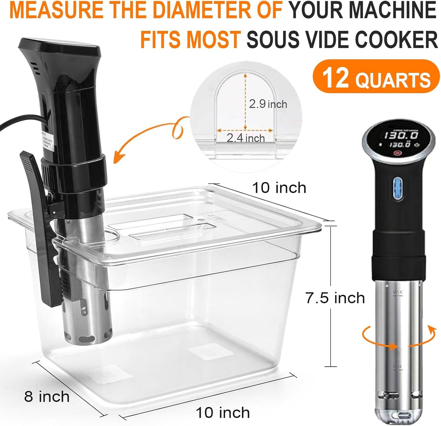 HOMENOTE Container 12 Quart with Lid & Rack and Sleeve - BPA Free Complete Sous Vide Accessories Kit with Cookbook For Anova and Most Sous Vide Cookers