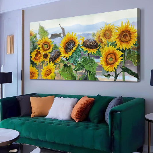 Ardemy Sunflower Canvas Wall Art Yellow Large Floral Pictures Wall Decor Flowers Rustic Paintings Artwork for Living Room Bedroom Bathroom Dinnng Room Office Home, 40"x20"