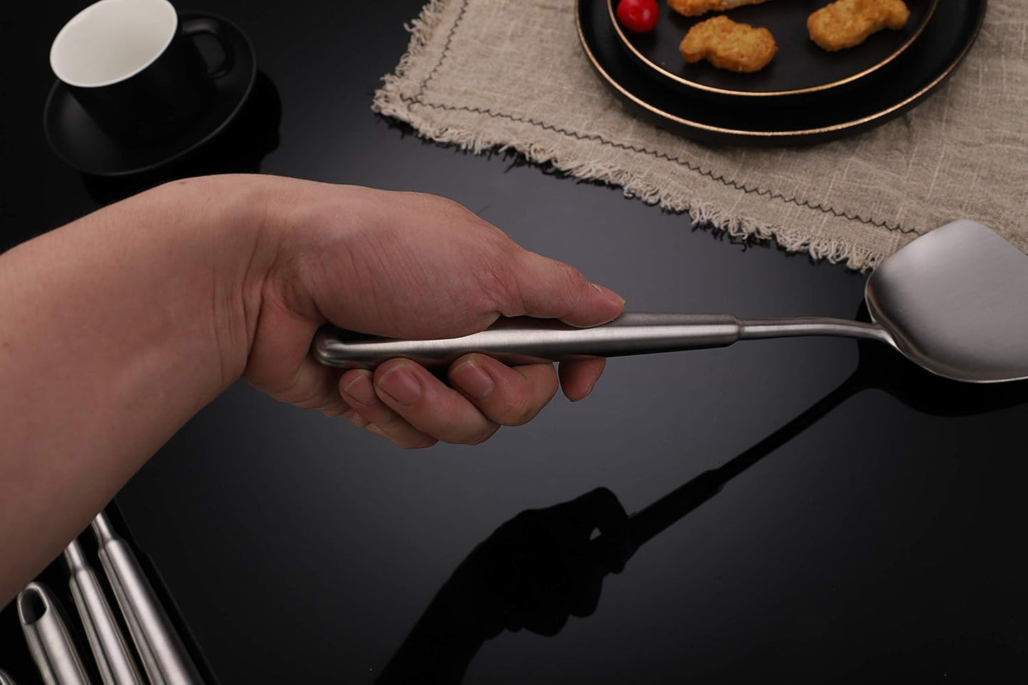 FJNATINH Wok Spatula and Soup Ladle Set - 304 Stainless Steel Wok Utensil Tools Set, 2 Pieces All Metal Cooking Kitchen Utensils,Chinese Wok Accessories for Cast Iron/Carbon Steel Wok