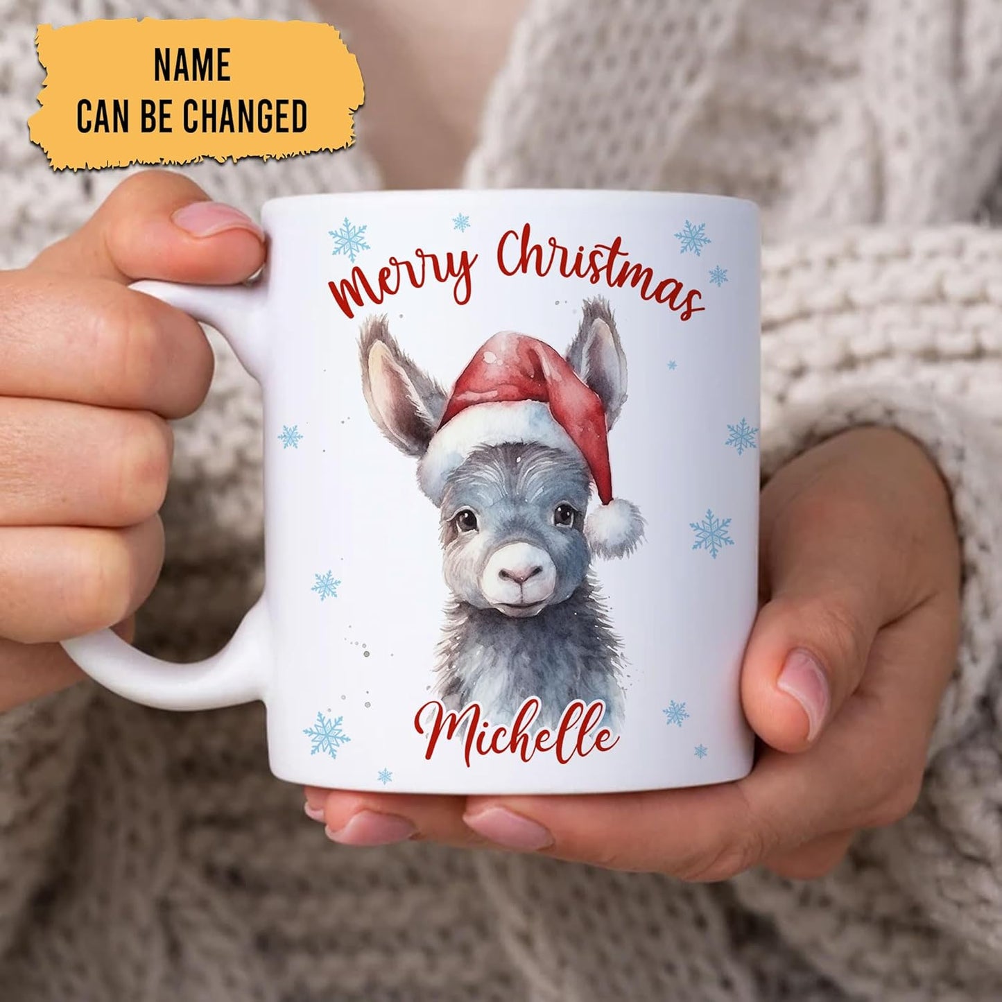 Hyturtle Personalized Gifts Donkey Lover - Donkey Wearing Santa Hat Custom Name Ceramic Coffee Mug Cup 11oz - Cute Animal Lovers Gifts For Women, Girl kids Family On Birthday, Christmas