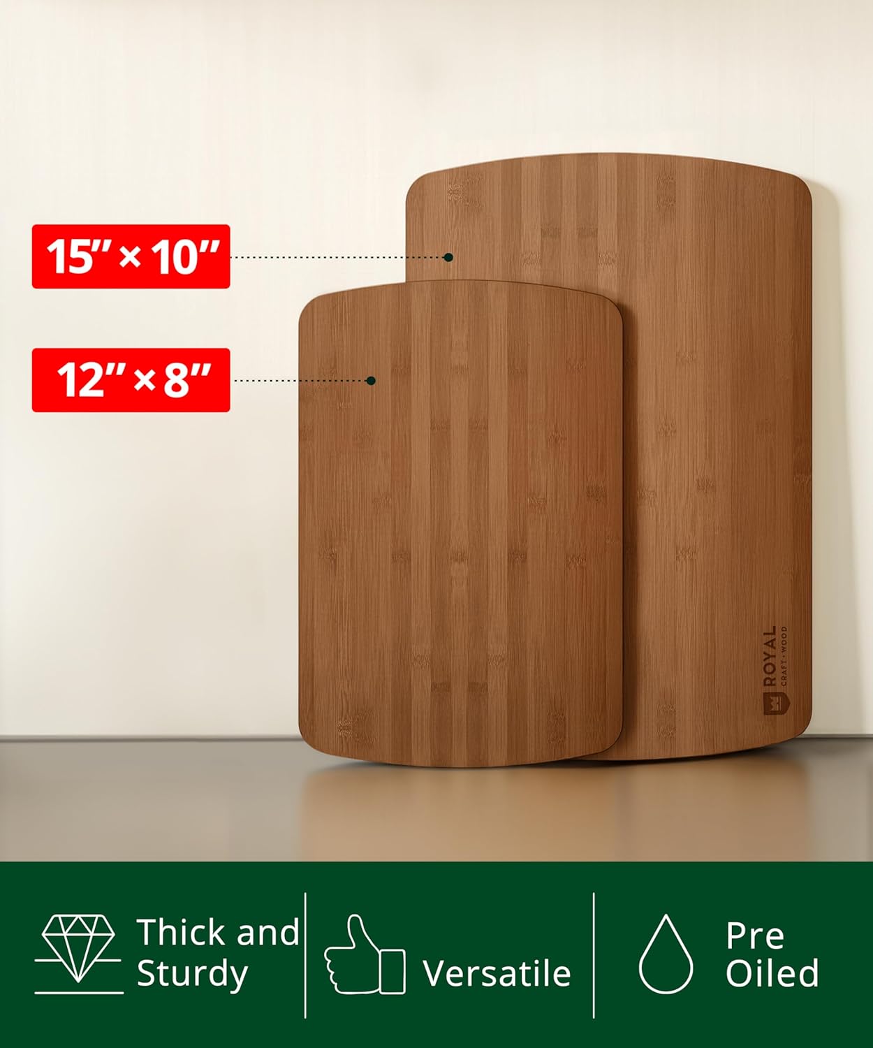 ROYAL CRAFT WOOD Wooden Cutting Boards for Kitchen Meal Prep & Serving - Bamboo Wood Serving Board Set - Charcuterie & Chopping Butcher Block for Meat