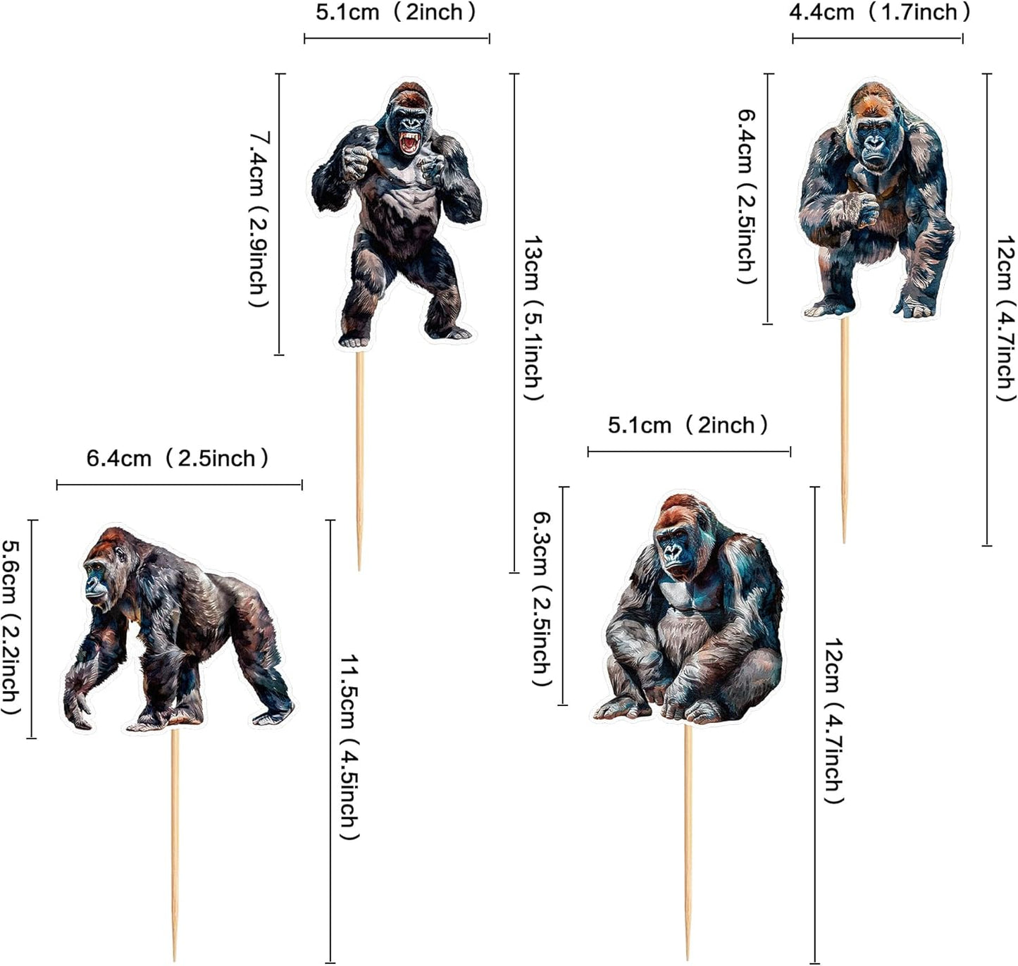 24 Pcs Gorilla Cupcake Toppers Gorilla Theme Party Birthday Cake Decorations, Party Supplies Decorations Baby Shower Cake Decoration