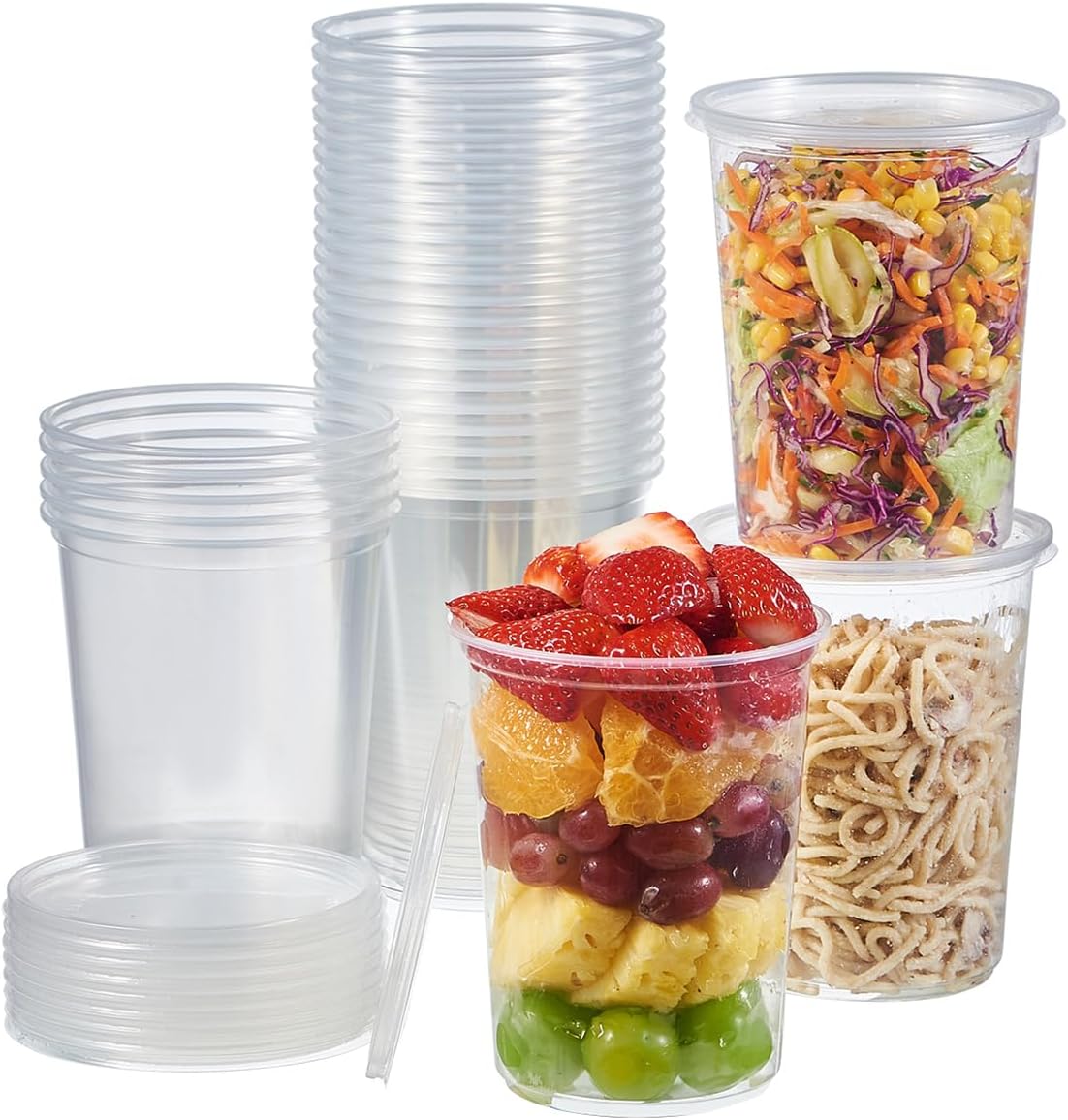 [42 Sets - 32 oz. Plastic Deli Food Storage Soup Togo Containers With Airtight Lids Clear Disposable Takeout Quart Container (Formerly FULING)