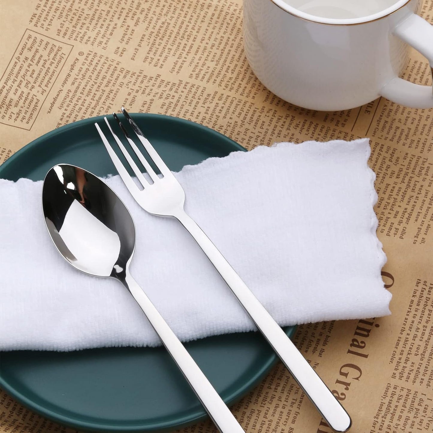 KINGSTONE Dinner Spoons Set of 16, 8 Inch 18/10 Stainless Steel Spoon Cutlery Table Spoon for Home, Kitchen & Restaurant, Dishwasher Safe