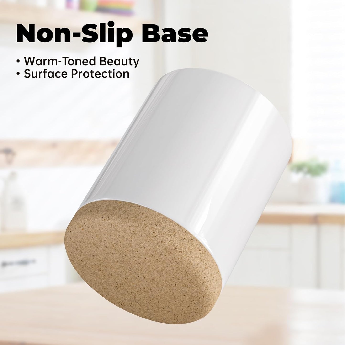 Ceramic Kitchen Utensil Holder for Countertop, Modern Crock with Non-Slip Cork Base, Counter Organizer for Cooking Tools , White