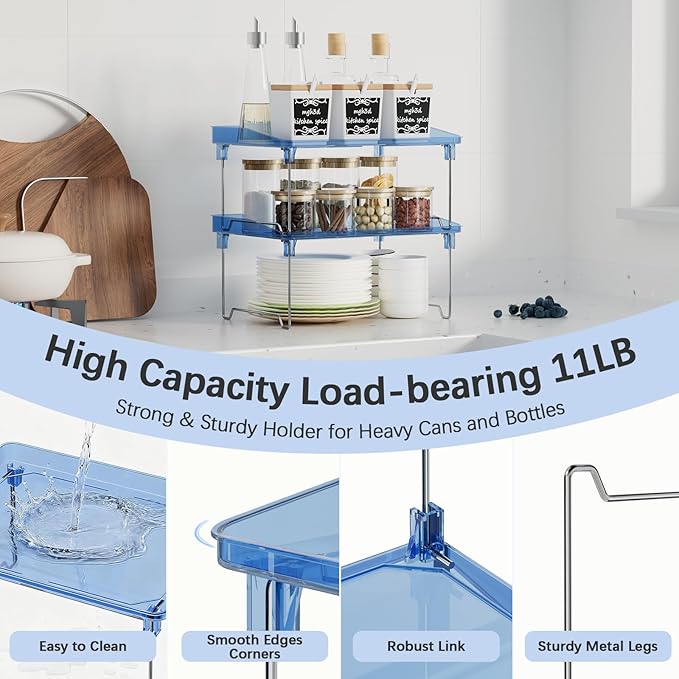 Acrylic Cabinet Organizer Shelf,4 Pcs Stackable Kitchen Counter Shelves,Spice Rack,Countertop Organizers,Clear Plastic Storage Organization for Makeup, Bathroom,Cupboard,Desk,Pantry