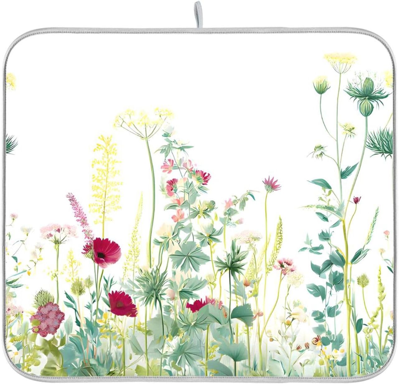 Spring Summer Herbs Flowers Plants Dish Drying Mat for Kitchen Counter Absorbent Dish Drainer Mats Drying Pads 16"x18"