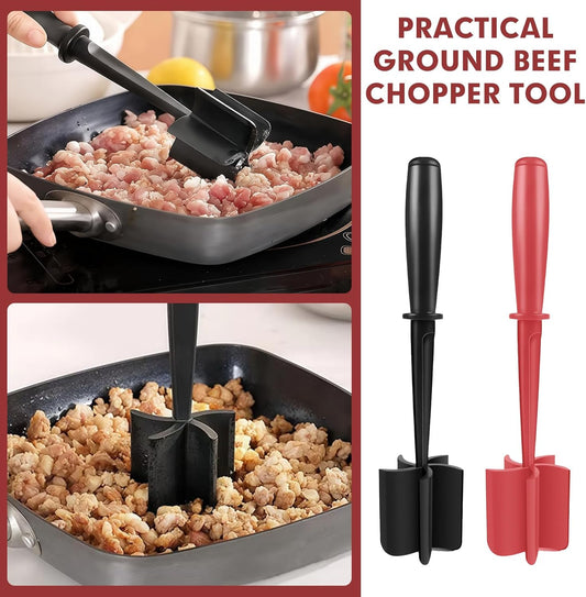 2Pcs Ground Beef Chopper Tool, Meat Masher Ground Beef Heat Resistant Meat Spatula Chopper Hamburger Meat Chopper, Black+Red
