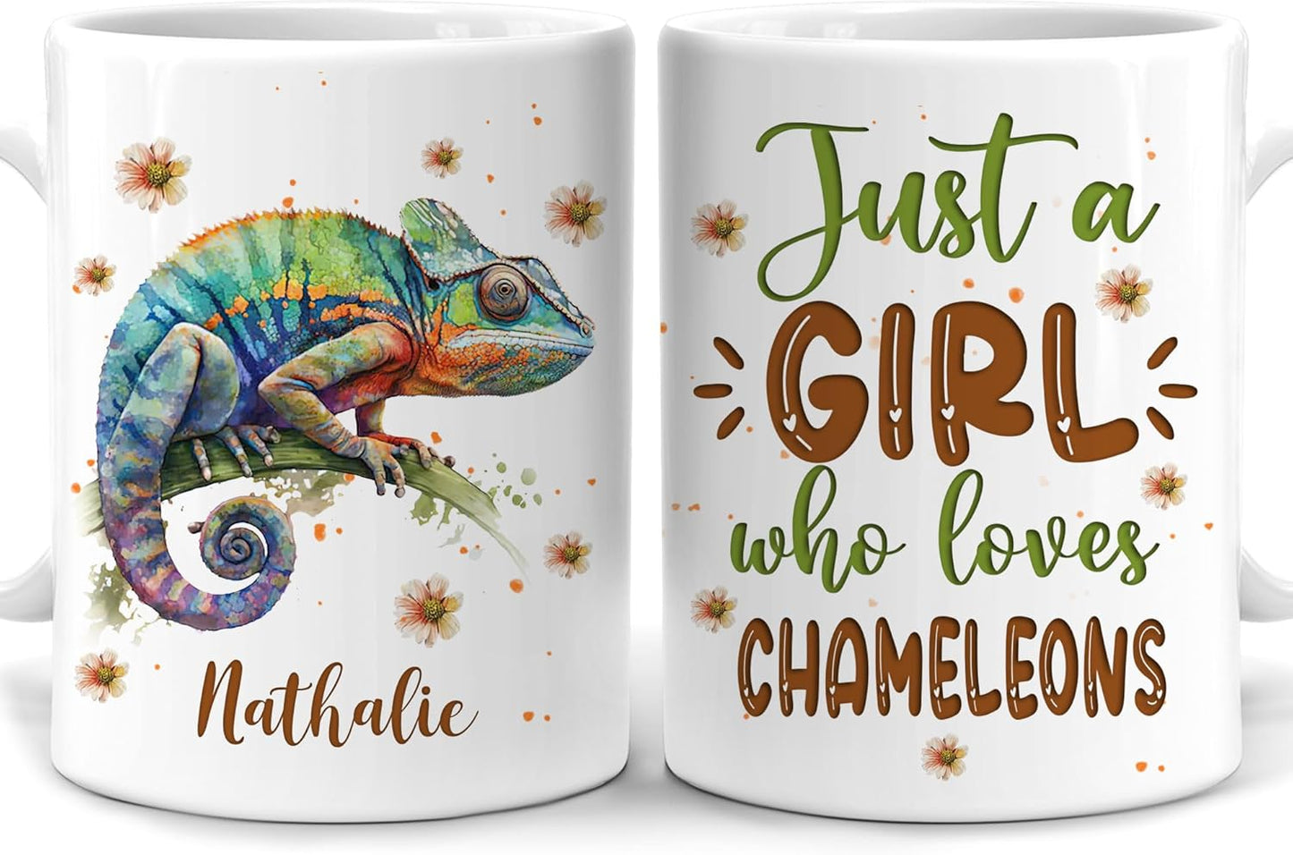 Hyturtle Personalized Gifts Chameleon Lover - Just A Girl Who Loves Chameleons Custom Name Ceramic Coffee Mug Cup 11oz - Idea Cute Animal Lover Gifts For Women, Girl Daughter On Birthday, Christmas