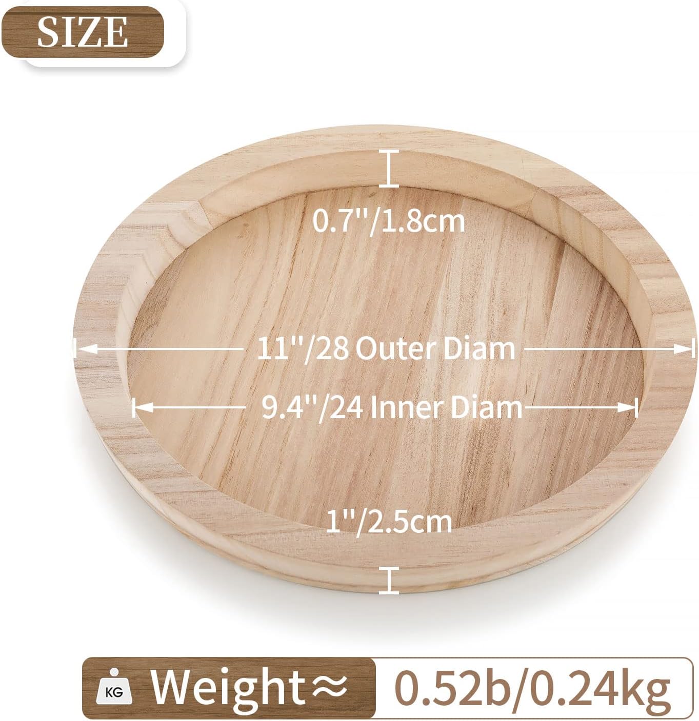 Hanobe Round Wood Decorative Tray: Unfinished Wooden Craft Trays DIY Ottoman Serving Tray Centerpiece Candle Holder Trays for Kitchen Countertop Crafts Art Home Decor Montessori Activity