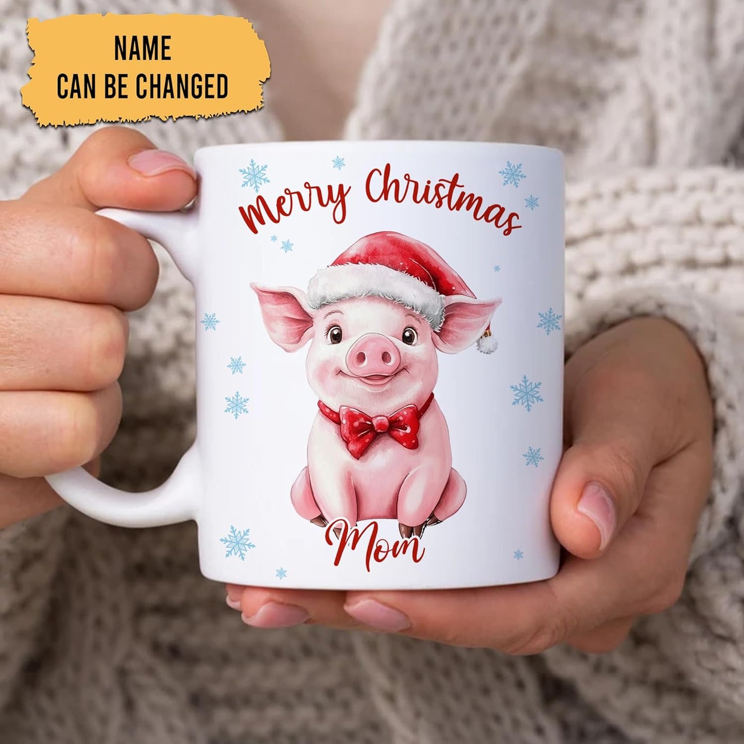 Hyturtle Personalized Gifts Pig Lover - Pig Wearing Santa Hat Custom Name Ceramic Coffee Mug Cup 11oz - Cute Animal Lovers Gifts For Women, Girl kids Family On Birthday, Christmas