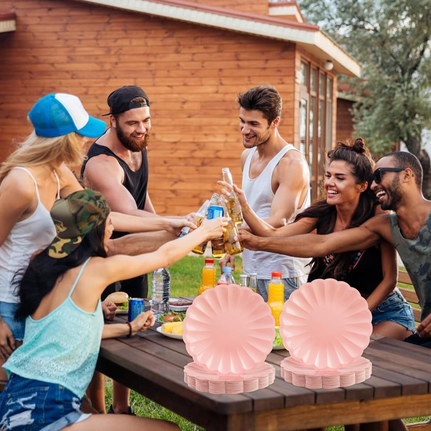 50Pcs Large Scalloped Light Pink Paper Plates 7Inch Shell Edge Dessert Plates for Cake Salad Fruit Disposable Dessert Serving Plates for Birthday Wedding Baby Shower Party Decorations