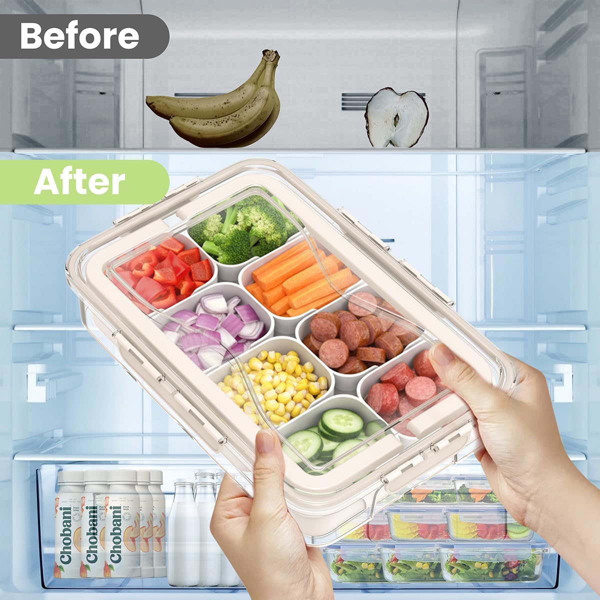 Charcuterie Container with Dividers 12 Compartments, 2pack Food Storage Containers, Bento Box Adult, Large Portable Divided Snackle Storage with Lid & Handle, Stackable Food Containers(White)