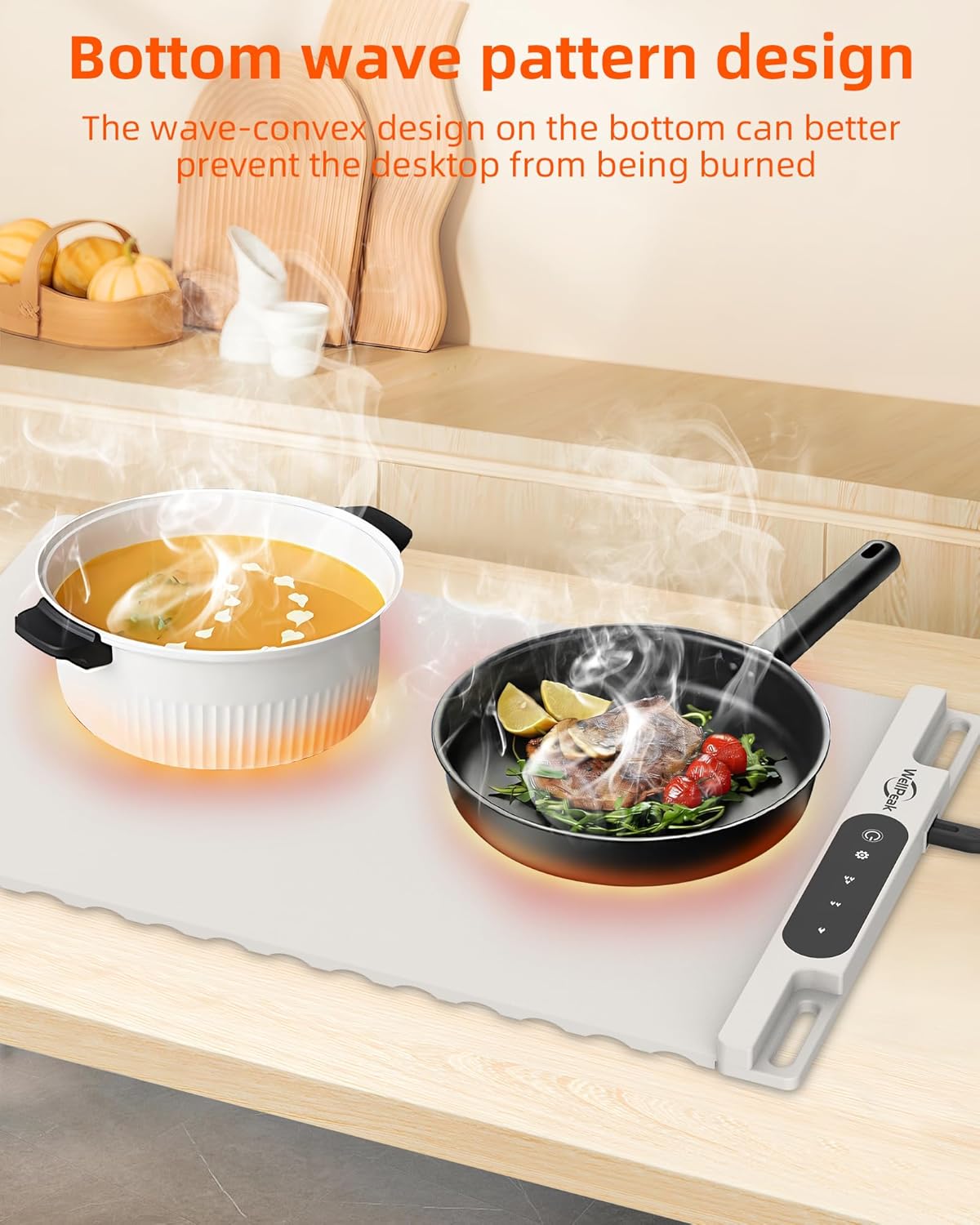 Electric Warming Mat for Food (2-Pack)- Full Surface Fast Heating Silicone Warmer Tray with 3-Level Temperature, Auto-Off, Raised Feet for Table Protection, for Gatherings, Parties, Home Buffet, White