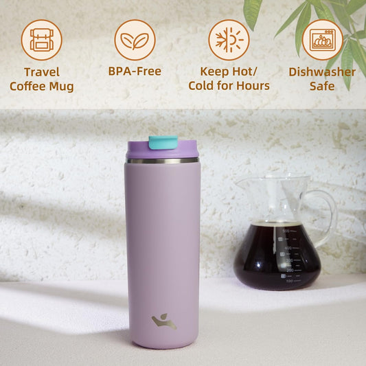 Tumbler with Lid, 16 oz Travel Coffee Mug Double Wall Vacuum Stainless Steel Thermal Metal Cup Insulated Water Bottle,Lavender