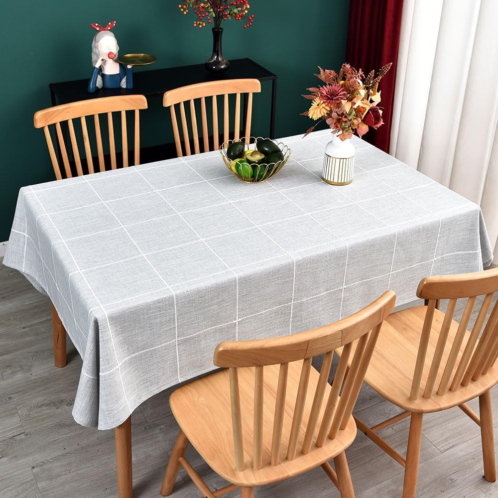 Farmhouse Table Cloth for Rectangle Tables Gray Plaid Boho Tablecloth Heavy Duty Cotton Linen Blend Washable & Wrinkle Resistant Rustic Table Cover for Outdoor Kitchen Dining (52x86 Inch)