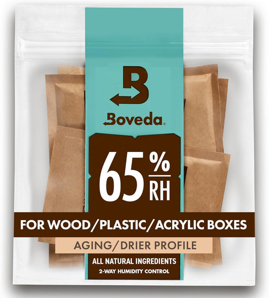Boveda 65% Two-Way Humidity Control Packs For Aging & Long-Term Storage in Plastic & Wood Boxes – Size 60 – 4 Pack – Moisture Absorbers – Humidifier Packs – Hydration Packets in Resealable Bag