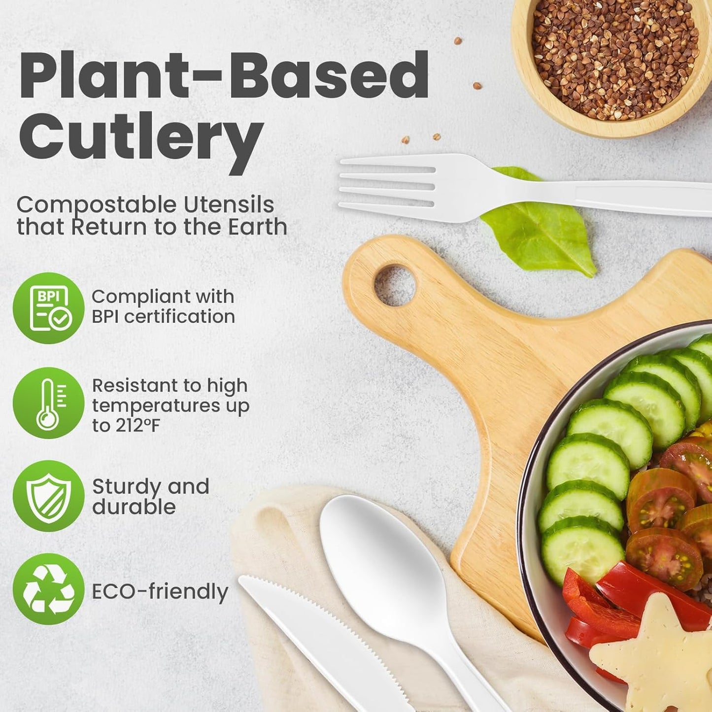 Heavy Duty Compostable Forks (300Pack), Eco-Friendly Heavyweight No-Plastic Fork - 100% Disposable Forks Cornstarch Flatware for Lounge Party Wedding BBQ Picnic Camping