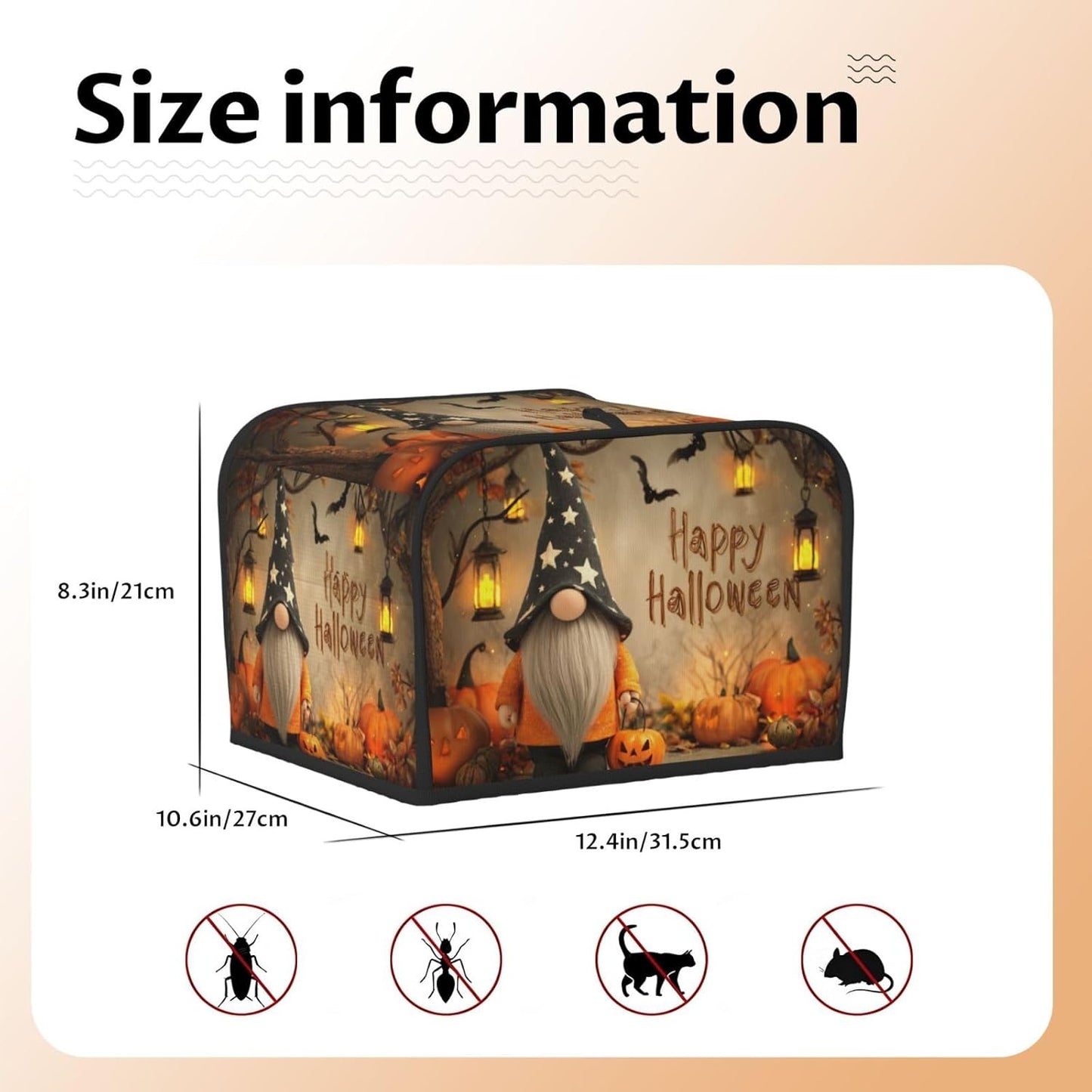 Toaster Cover 4 Slice Halloween Gnome Pumpkin Kitchen Small Appliance Covers with Pockets Dust and Fingerprint Protection