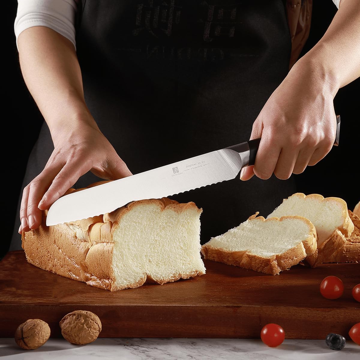 8 Inch Bread Knife Home Cooking Chef Gifts for Women Men: A Wide Wavy Edge Serrated Knife with an Upgraded Stainless Steel Razor Sharp Black Handle - for Delicious Homemade Bread, Bagels, and Cake.