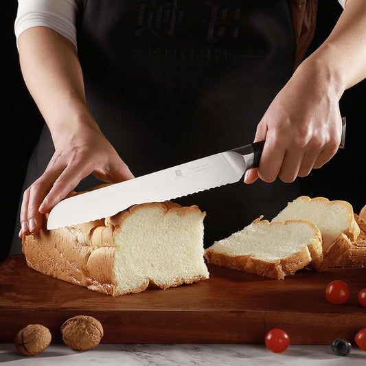 8 Inch Bread Knife Home Cooking Chef Gifts for Women Men: A Wide Wavy Edge Serrated Knife with an Upgraded Stainless Steel Razor Sharp Black Handle - for Delicious Homemade Bread, Bagels, and Cake.