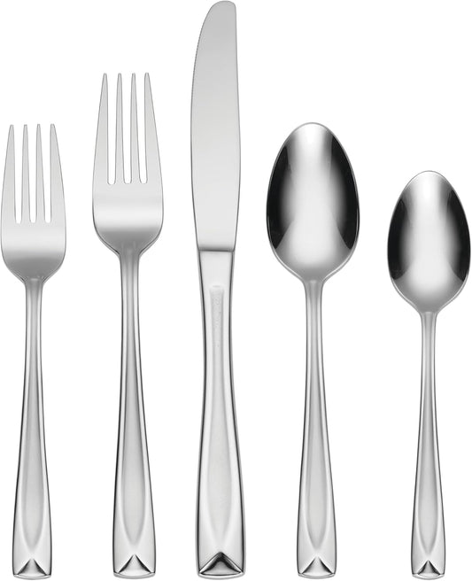 Oneida Satin Lincoln 45 Piece Everyday Flatware Set, Service for 8, 18/0 Stainless Steel, Silverware Set, Dishwasher Safe