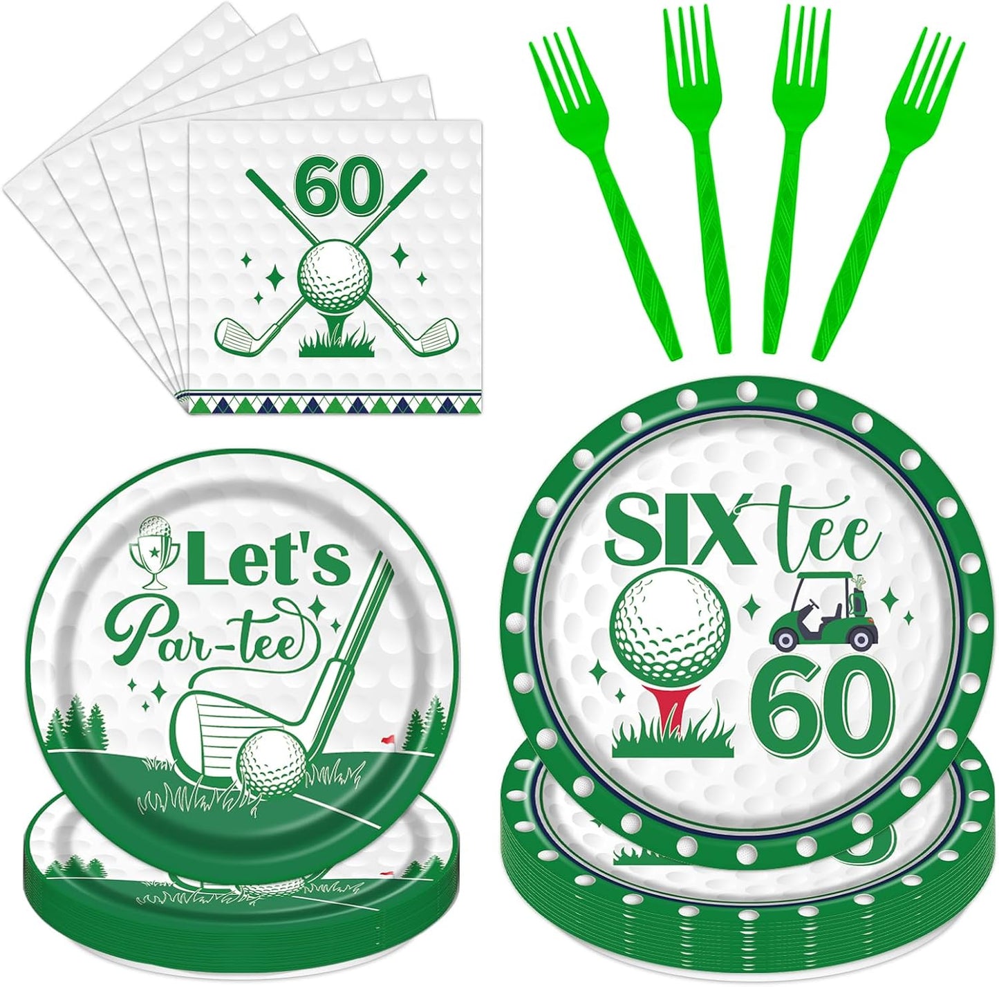 Rakuto Golf 60th Birthday Tableware Decorations for Men, Golf Theme Sixtee Birthday Party Plates Napkins and Forks, Disposable Paper Plates Supplies Decor Serves 24