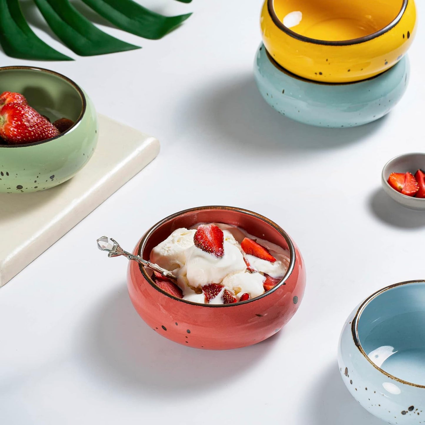 Small Hand Craft Dessert Bowls - 13.5oz, Set of 6 - Microwave, Oven, Dishwasher Safe, Ice Cream, Soup, Snacks, Rice, Cereal, Chili, Side Dishes, Dips, Ideal Gift - Vivid Assorted Color