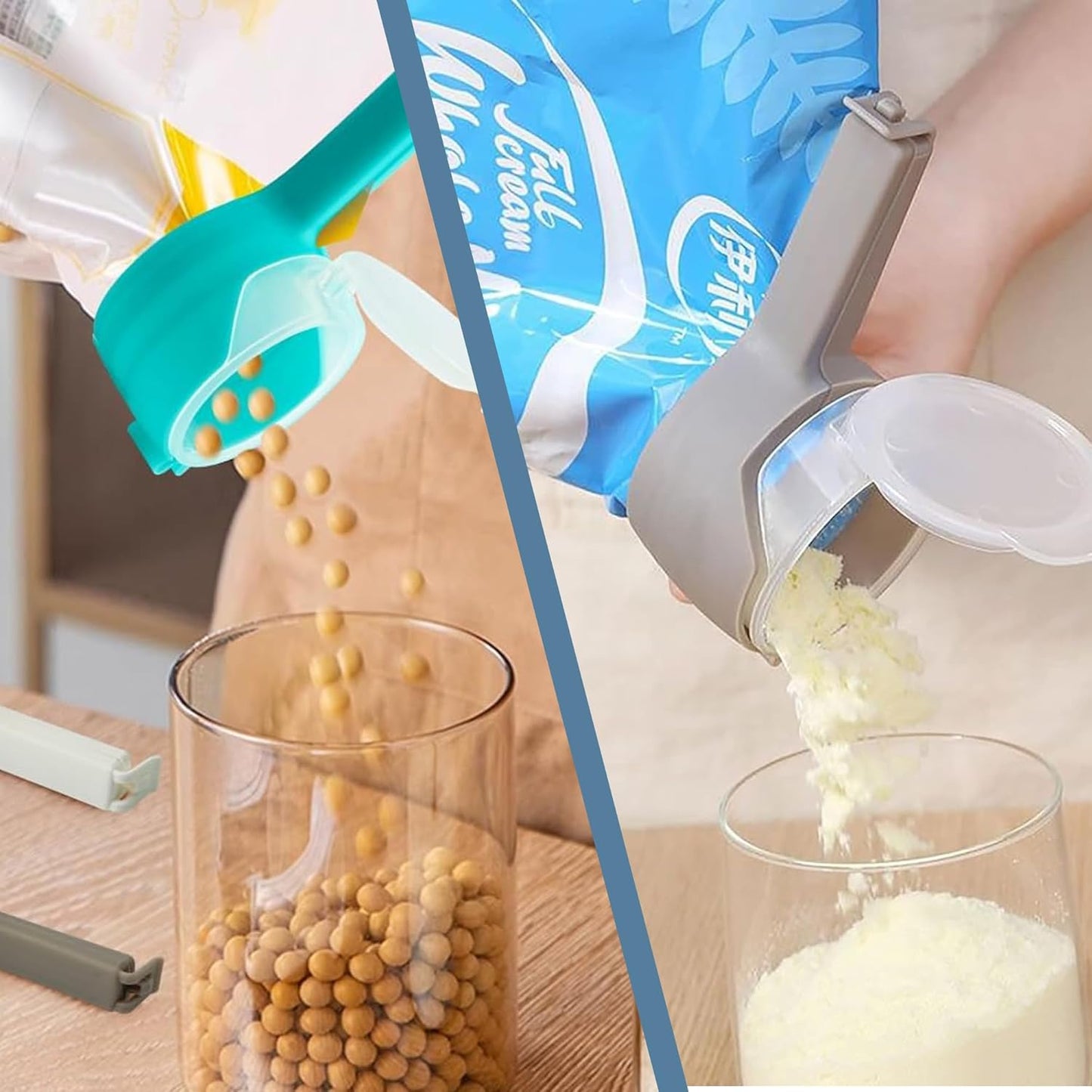 Silicone Food Storage Bags & Bag Clips with Pour Spout - Pack of 6 - Reusable, BPA-Free, Leak Proof Zip Bags – Freezer, Microwave & Dishwasher Safe – Airtight Food Storage & Sealing Clips for Snacks