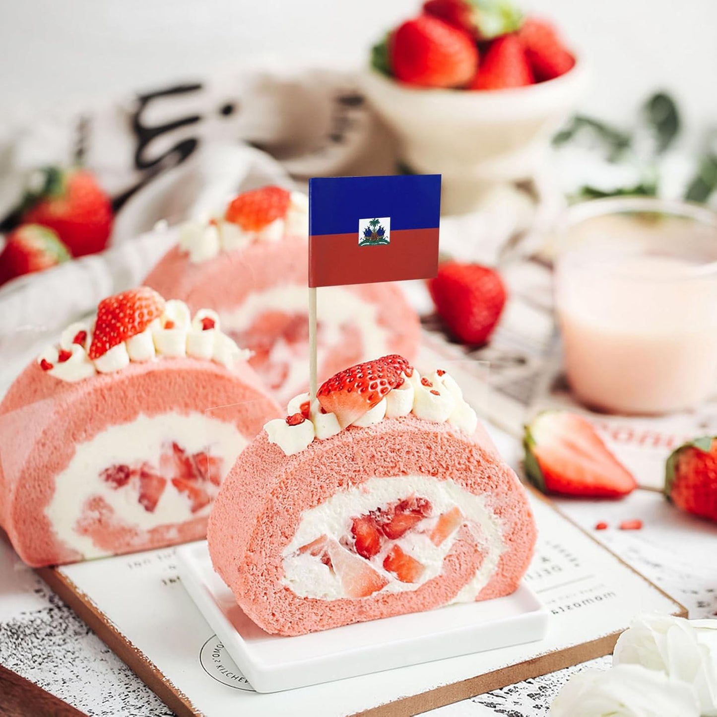 100 Pcs Haiti Flag Haitian Toothpick Flags, Small Mini Stick Cupcake Toppers Cocktail Picks