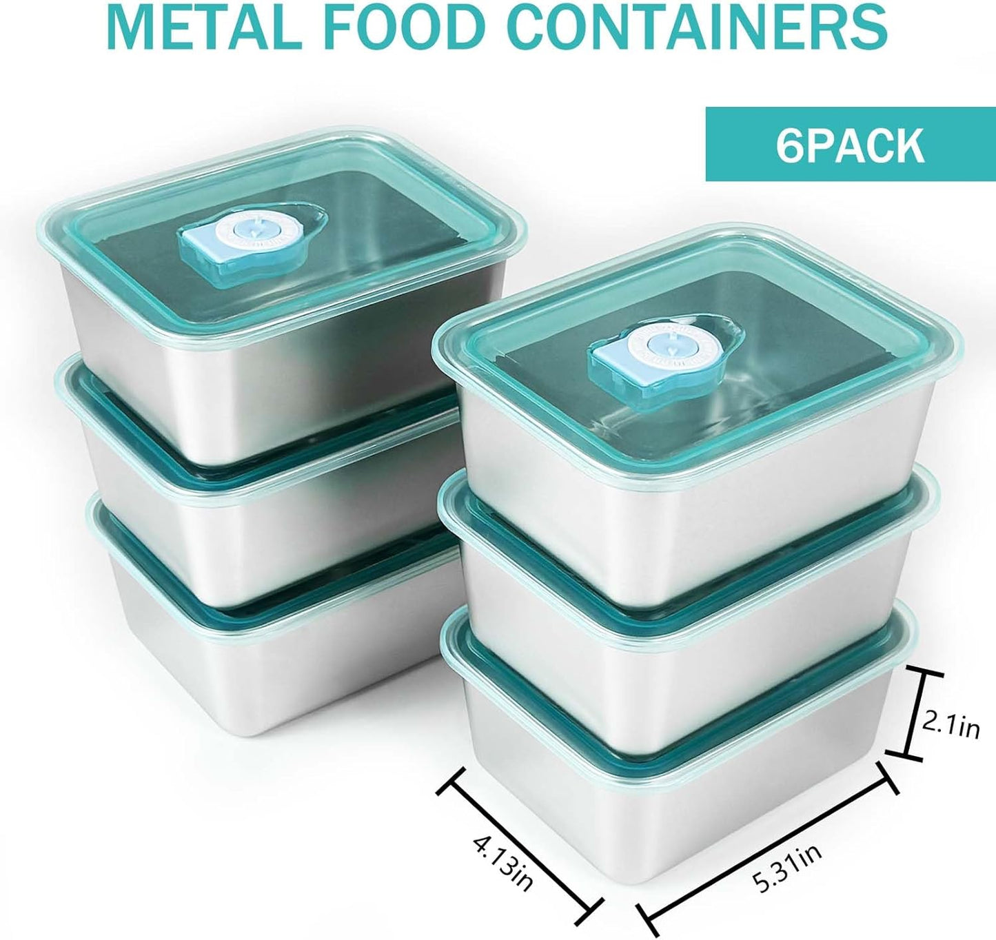 6 Pack 304 Stainless Steel Food Storage Containers Airtight Lids 22oz Fresh-keeping Container Metal Refrigerator Container for Lunch, Picnic Travel, Leftovers, Dishwasher & Freezer Safe
