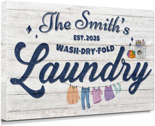IPIC - Personalized Laundry Room Sign, Custom Canvas Wall Art with Family Name, Rustic Home Decor Printed Acid-Free Cotton Canvas for Business and Home, Made in USA and Ready to hang for Laundry Decor
