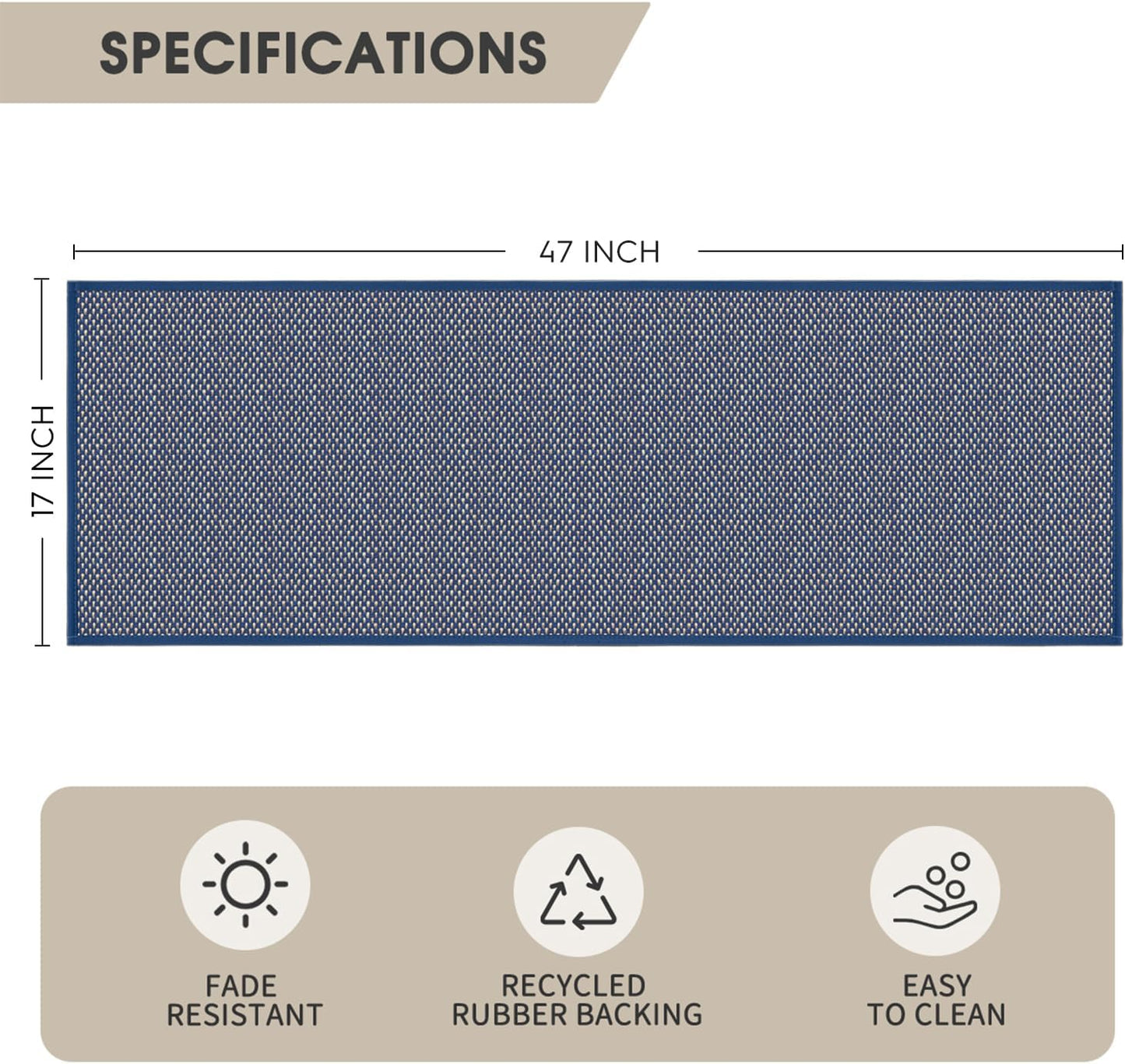 Artoid Mode Washable Non-Slip Rubber Backing Kitchen Rugs Blue Doormat, Absorbent Kitchen Floor Mats in Front of Sink Kitchen Mats for Floor Home Decor 17x47 Inch