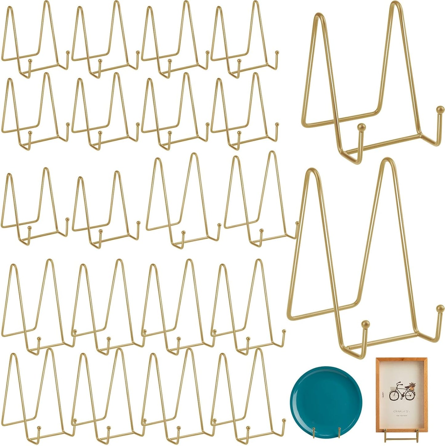 Hoteam 20 Pack Plate Stands for Display, 10 Pcs 4 Inch Metal Frame Plate Holder Display Stand and 10 Pcs 6 Inch Easel Rack for Pictures Photo Decorative Dish Collectibles Tabletop Art(Gold)