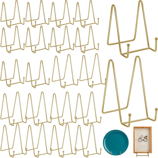 Hoteam 20 Pack Plate Stands for Display, 10 Pcs 4 Inch Metal Frame Plate Holder Display Stand and 10 Pcs 6 Inch Easel Rack for Pictures Photo Decorative Dish Collectibles Tabletop Art(Gold)