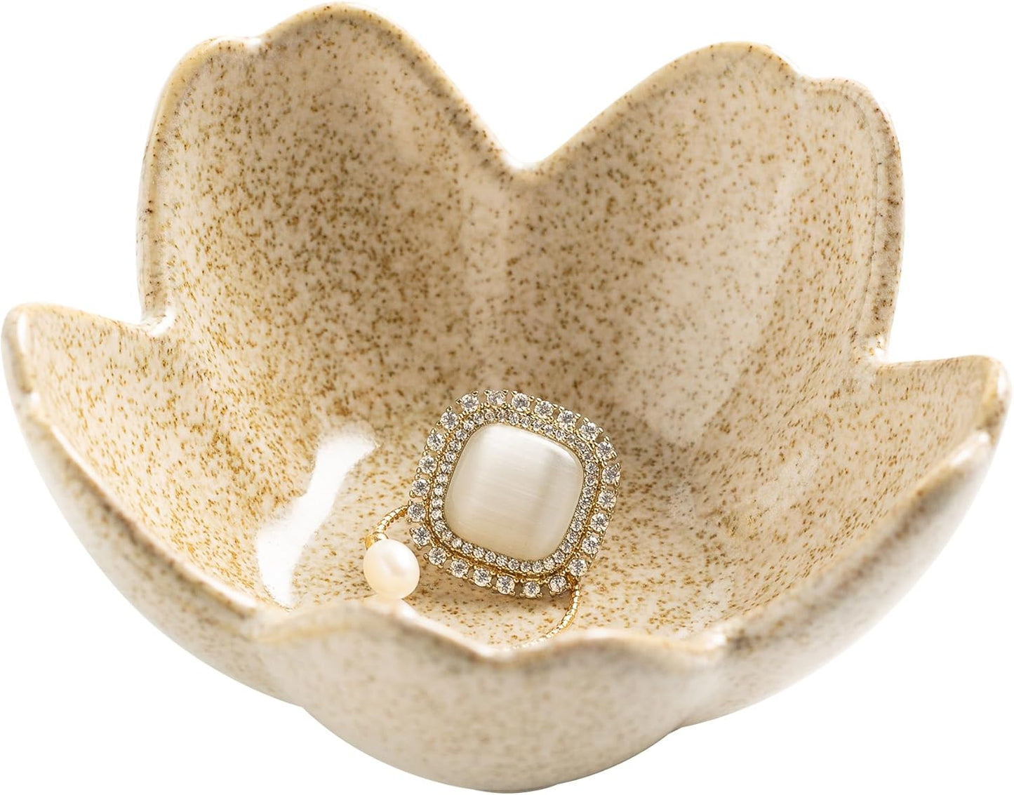 Flower Ring Holder Dish, Ceramic Jewelry Tray Dish, Small Trinket Dish, Jewelry Plate Bowl, Cute Jewlery Ring Holder Dish, Aesthetic Room Decor, Christmas Birthday Gifts for Women, 1 pack (camel)