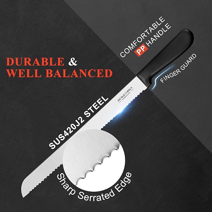 10 Inch Serrated Knife for Homemade Bread With Sheath, Wide Wavy Edge Blade For Bread Cake Cutting Slicing, High-Carbon Japanese Stainless Steel
