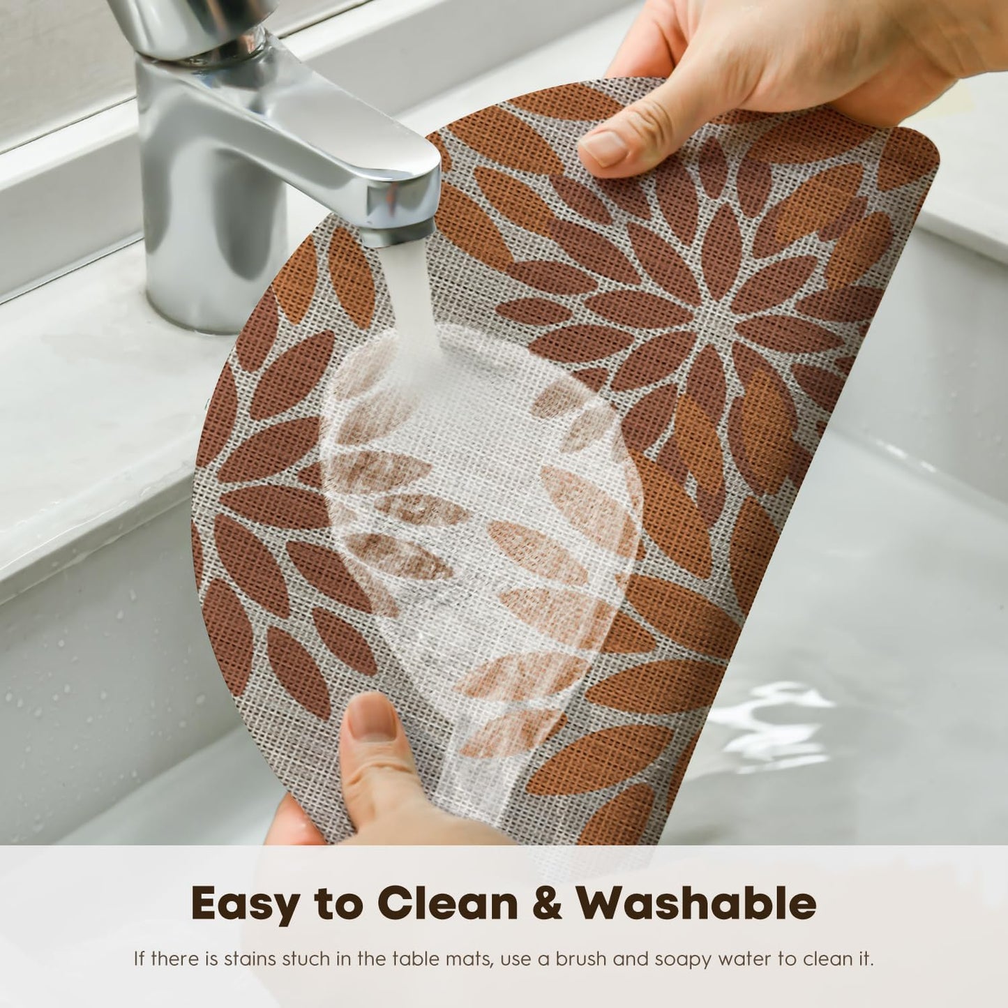 Artoid Mode Orange Dahlia Plastic Round Placemats Set of 4, 14 Inch Seasonal Wipeable Woven Vinyl Table Mats for Farmhouse Party Kitchen Dining Decor