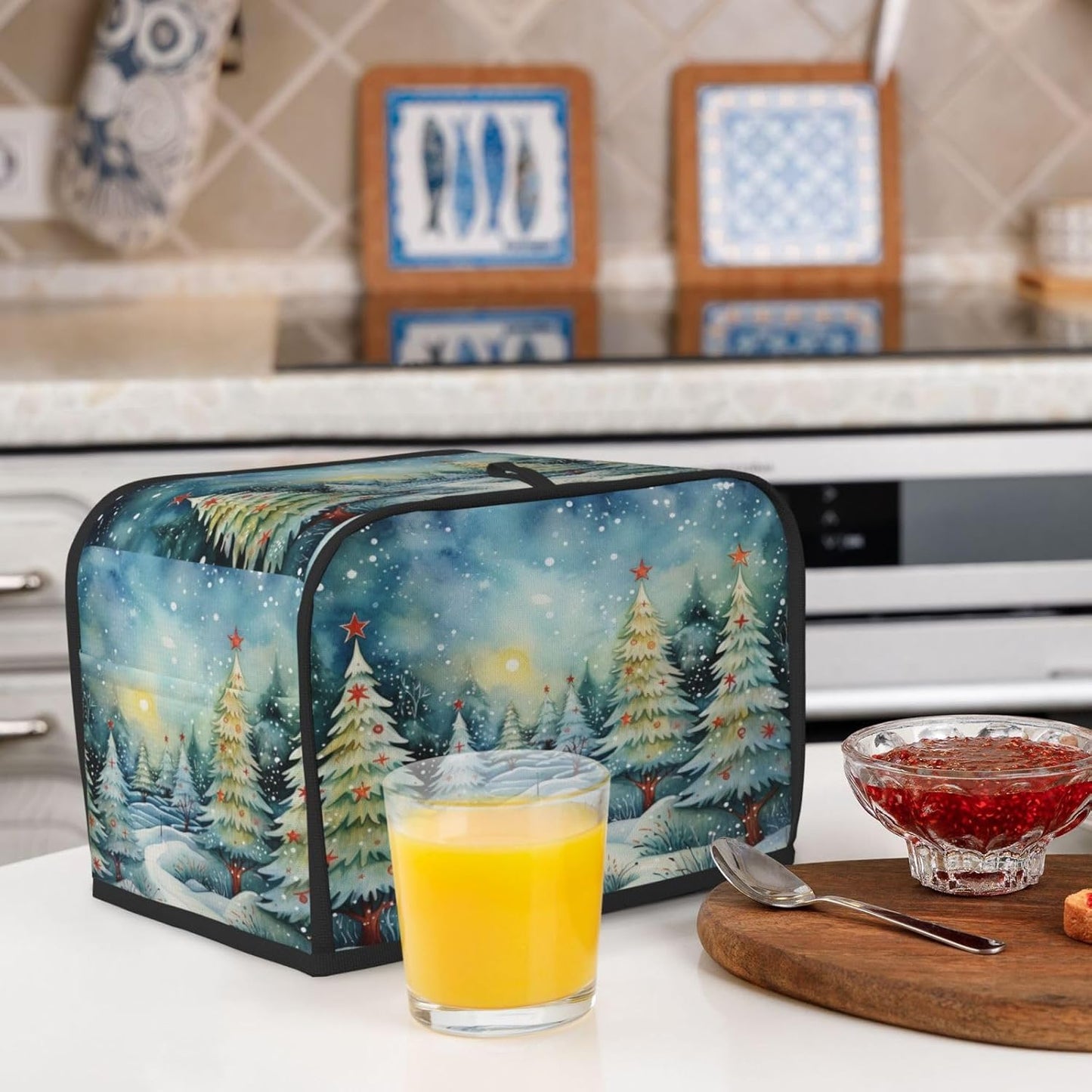 Toaster Cover 2 Slice Christmas Tree Watercolor Winter Forest Kitchen Small Appliance Covers with Pockets Dust and Fingerprint Protection