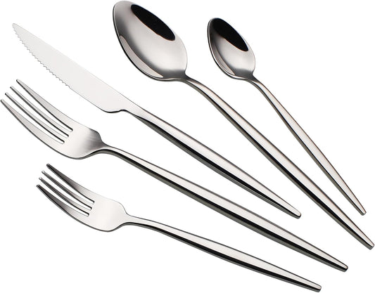 20 Piece Luxury Silverware Set for 4 Mirror-Polished 18/10 Stainless Steel Heavy Flatware Set Modern Cutlery Set Knife/Fork/Spoon Utensil Dishwasher Safe with Gifts