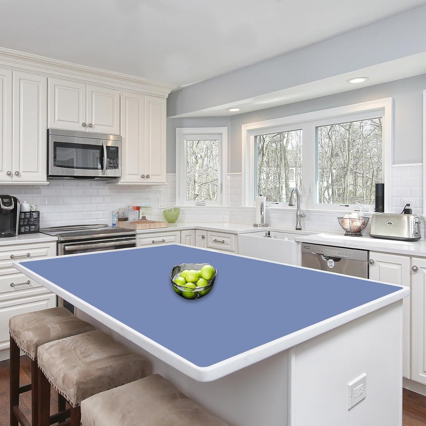 Silicone Mats for Kitchen Counter, 48"x32"(120cmx80cm) Large Heat Resistant Mat Kitchen Island Waterproof Countertop Protector Mat Nons-slip Extra Large Counter Mat, Lake Blue