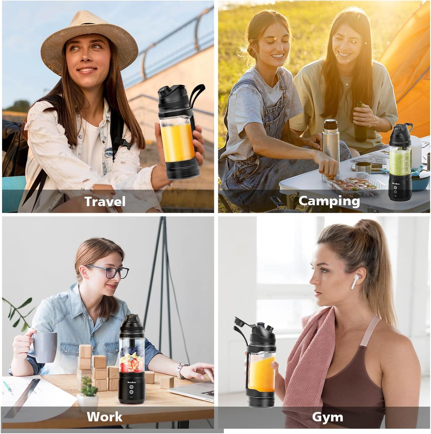 Portable Personal Blender for Smoothies, Protein Shakes, Frozen Drinks - 24Oz Blender Cup Bottle with Sip Spout, Travel Lid, USB-C Rechargeable, Cordless - Mini Small Blenders for Kitchen, Gym, Office