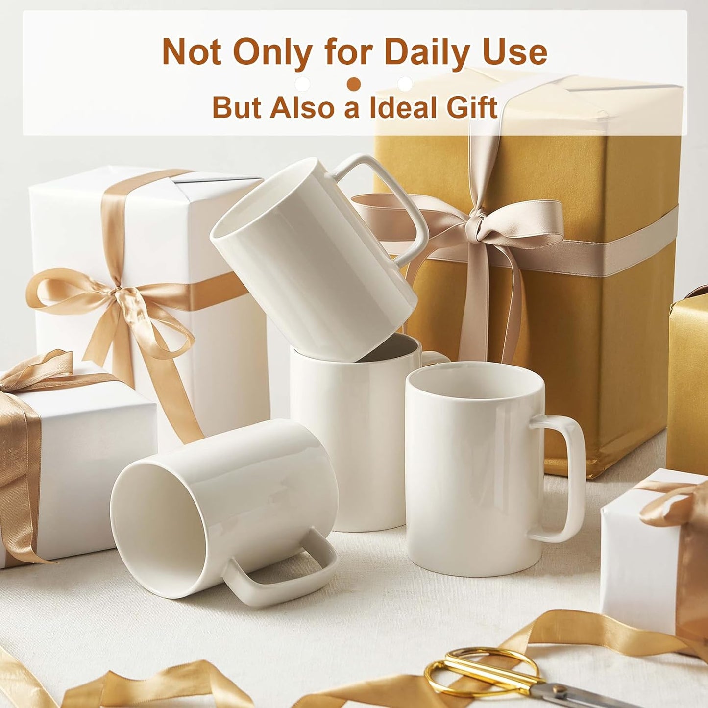 Jassceram Coffee Mugs Set of 6, 18 Ounce Porcelain Mugs for Latte, Hot Tea, Cappuccino, Ceramic Coffee Cups with Large Handle - Dishwasher & Microwave Safe, White- Christmas Gift & Thanksgiving Gift