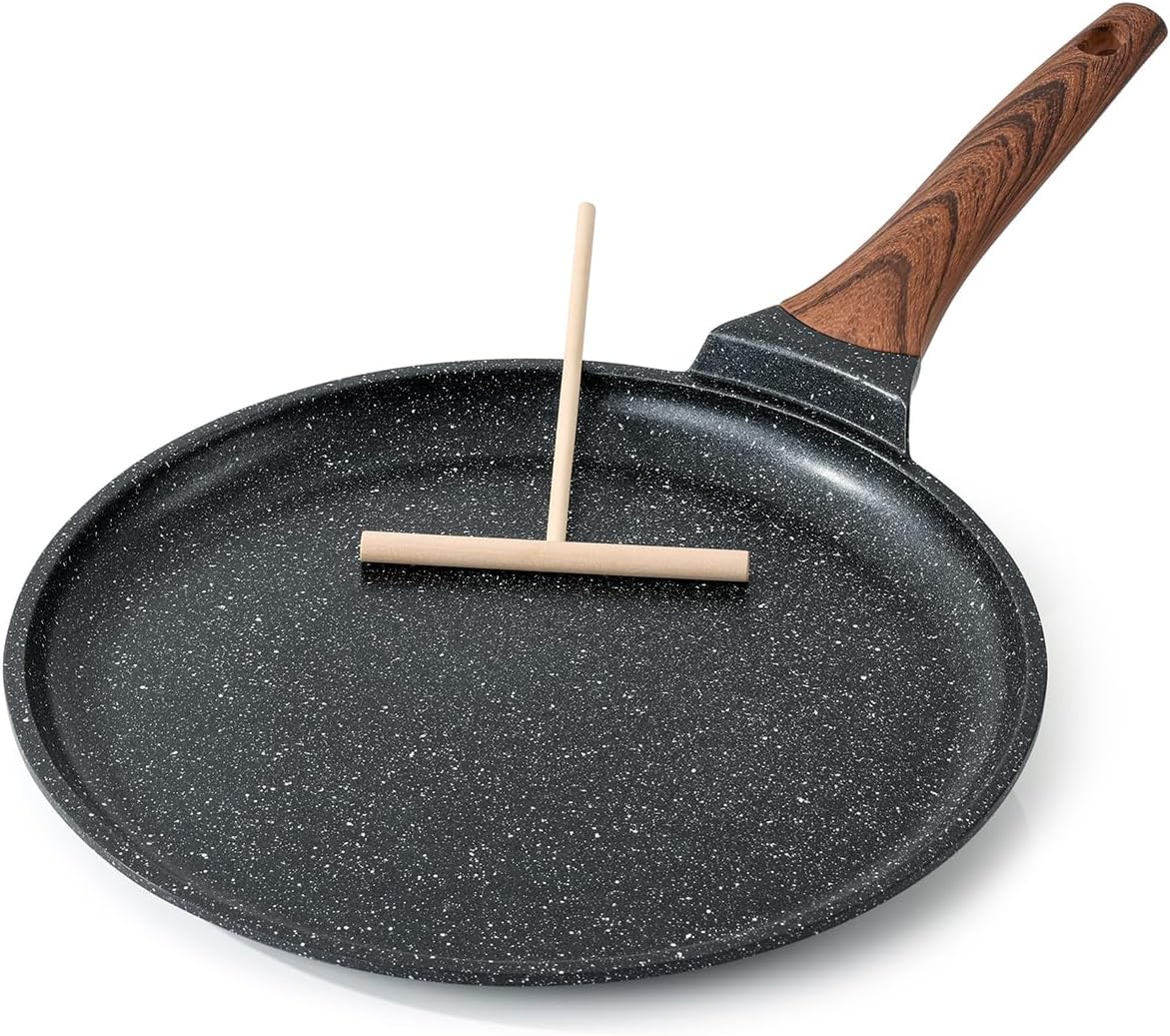 Kordisen Crepe Pan Nonstick, 12 Inch Dosa Pan with Spreader, Granite Coating Comales Para Tortillas Pancake Pan, Flat Bottom for Stove Top, Induction Compatible, PFOA Free