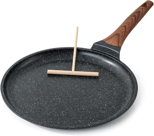 Kordisen Crepe Pan Nonstick, 12 Inch Dosa Pan with Spreader, Granite Coating Comales Para Tortillas Pancake Pan, Flat Bottom for Stove Top, Induction Compatible, PFOA Free