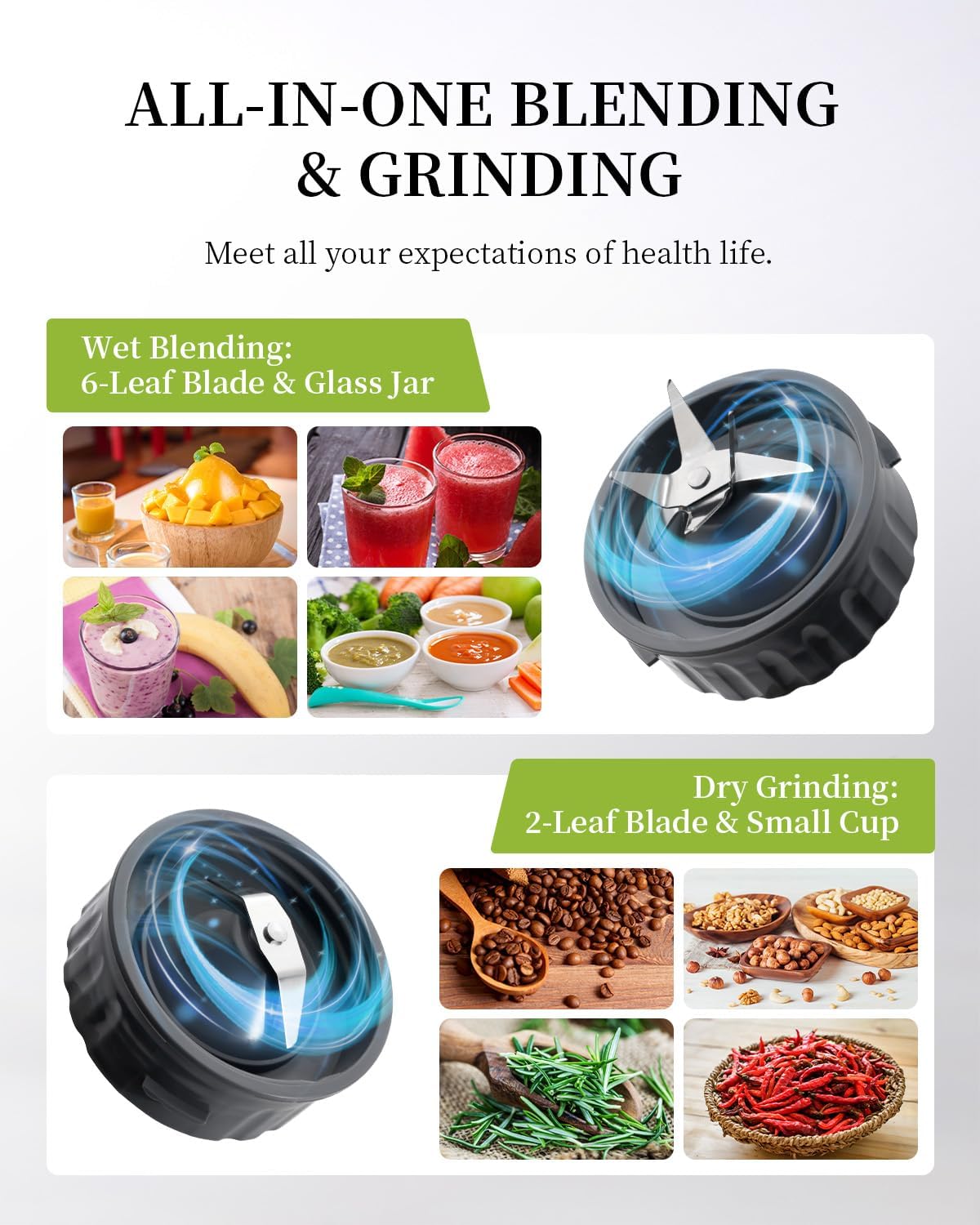 GDOR Blenders for Smoothies, 52 Oz Glass Jar Smoothie Blender, Countertop Blender & Grinder Combo, 9 Functions with 5 Speeds for Milkshakes, Puree, Crush Ice, and Chop, Max 700W